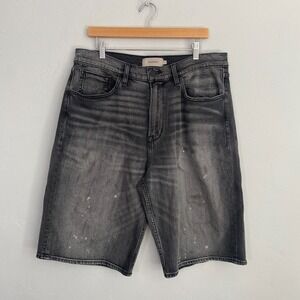 Hudson 90's Baggy Shorts Men Size 34 Black Gray Distressed Skater New